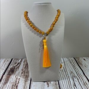 Yellow Plastic Handmade Beaded Mala Necklace